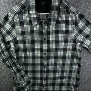 Ted Baker Green Gray Plaid Flannel Button Up Shirt Long Sleeve Size 5 Adult Men